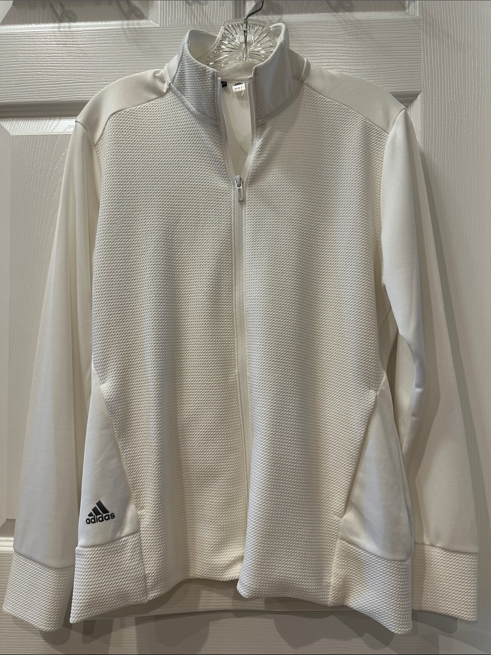 adidas Women’s Large White Textured Full Zip Golf Jacket HA3400 Recycled